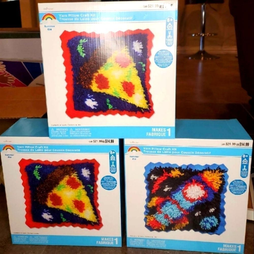 3 sets of Yarn pillow craft kit (3) complete kits.